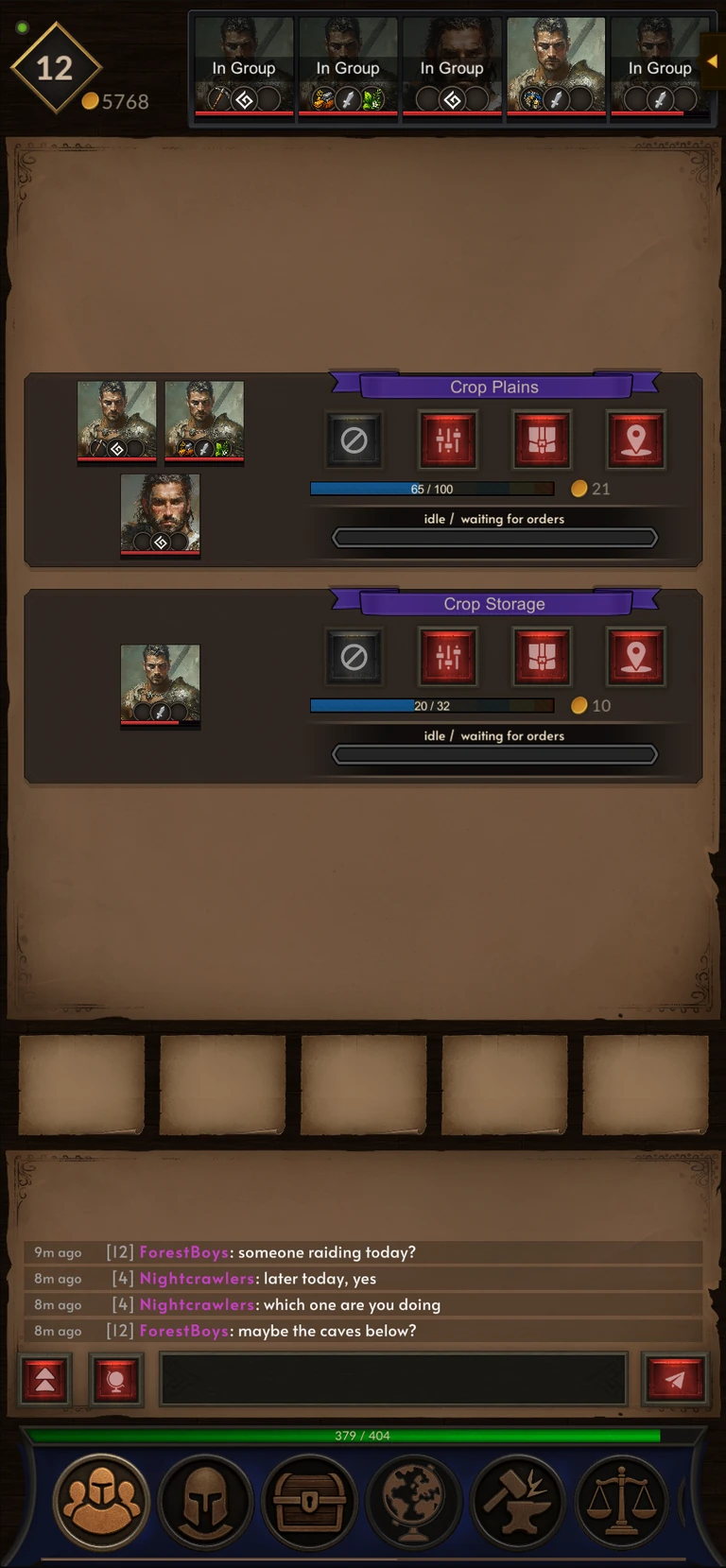 Separate groups of characters assigned to different locations.